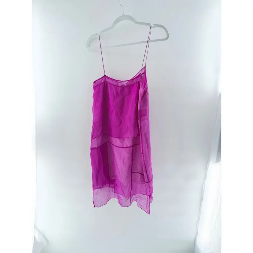 Helmut Langs Silk Organza Mesh Layered Slip Mini Dress Fuchsia Pink Womens Small - Picture 5 of 7